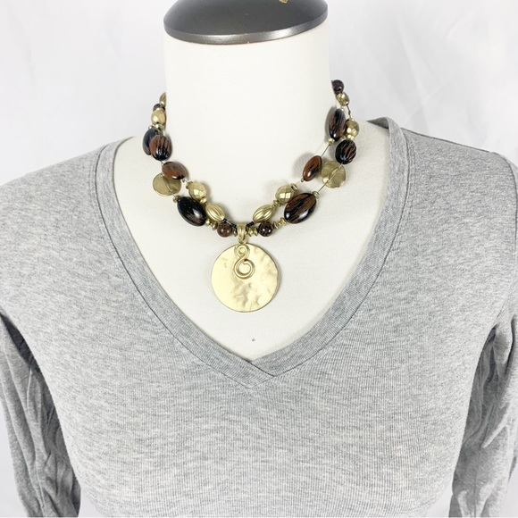 Tabi Jewelry - Tabi Boho Brass Medallion Necklace ✨ Mixed Metal & Resin Statement Piece